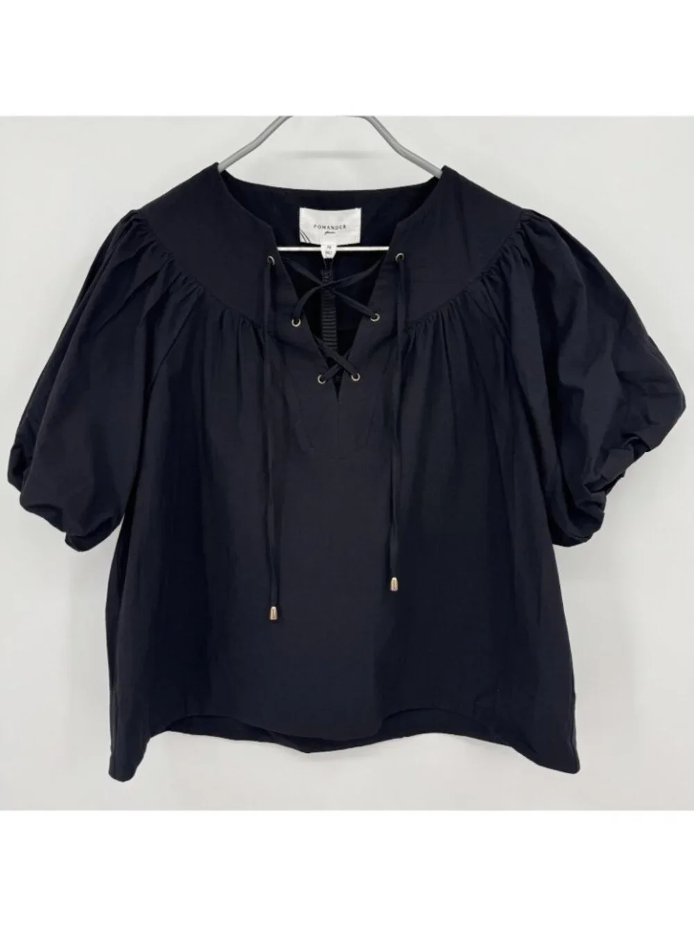Pomander Place by Tuckernuck Black Puff Sleeve Lace-up Blouse size M Medium NWT